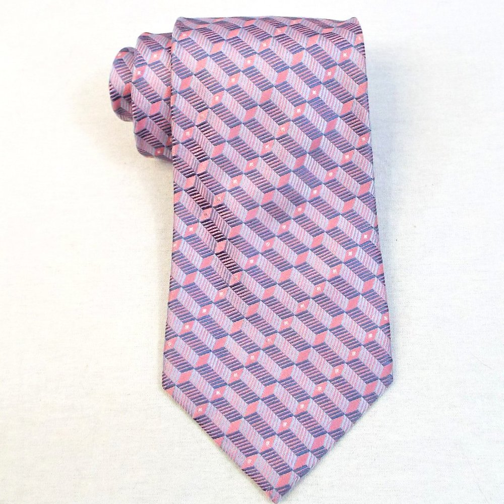 David Taylor 100% Silk Geometric Print Pink and Blue Tie